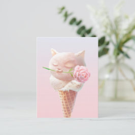 Postal De Anuncios Gatito de Helado – Rosado y Soñador