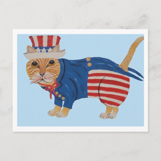 Postal De Anuncios Gato Atigrado Naranja Tío Sam (Anverso)