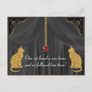 Postal De Anuncios Gato de oro, seda negra y joyas del corazón para n