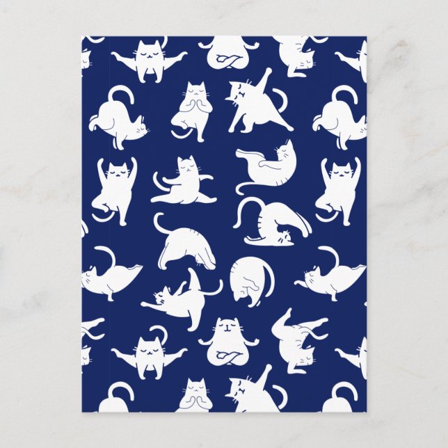 Postal De Anuncios Gato Divertido Azul en Deportes de Yoga (Anverso)