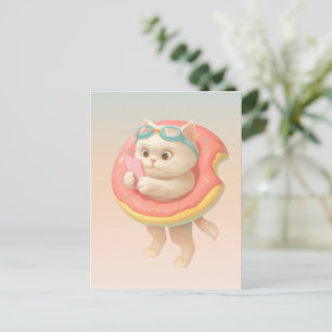 Postal De Anuncios Gato en flotador de piscina de donut
