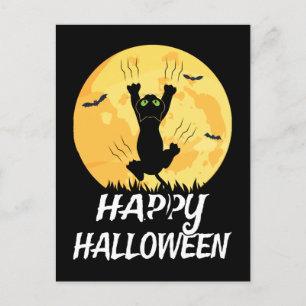 Postal De Anuncios Gato negro divertido luna feliz Halloween