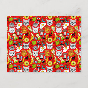 Postal De Anuncios Gato y huevo en rojo