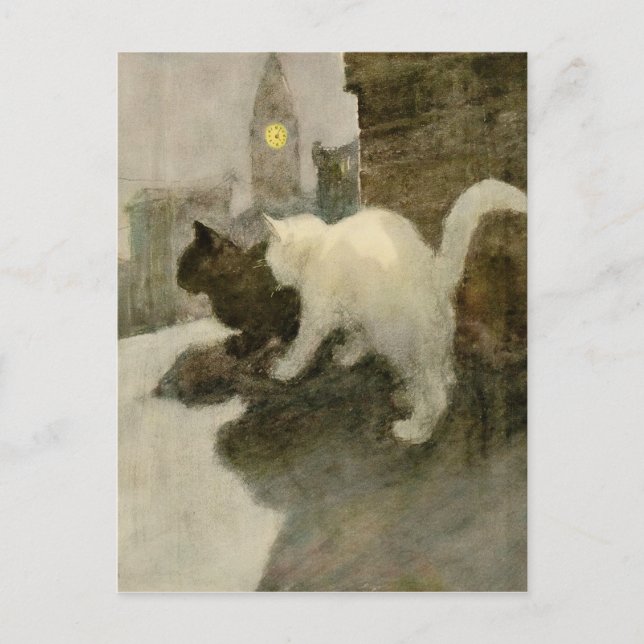 Postal De Anuncios Gatos de la ciudad de Londres en azotea vintage (Anverso)