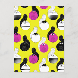 Postal De Anuncios Gatos náuticos divertidos de color rosa negro