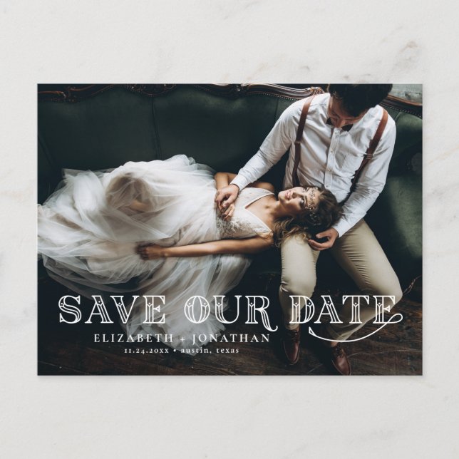 Postal De Anuncios Gatsby Art Deco Typography Photo Save the Date (Anverso)