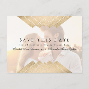 Postal De Anuncios Gatsby Geométrico Gold Save The Date overlay Photo