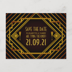 Postal De Anuncios Gatsby Gold Aviso de Boda 2020
