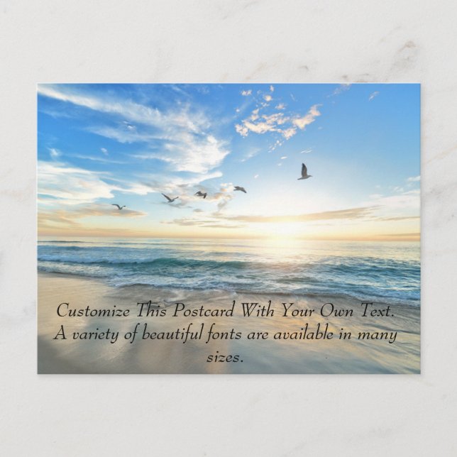 Postal De Anuncios Gaviotas y Amanecer en la Playa  (Anverso)