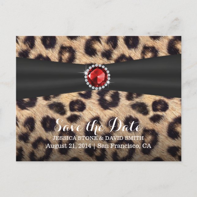 Postal De Anuncios Gema Chic Ruby Estampado Leopardo Save the Date (Anverso)