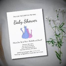 Postal De Anuncios Gemelos de gato azul rosa elegante Baby Shower