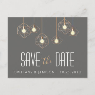 Postal De Anuncios Geo Luces Gray Modern Geometric Save the Date