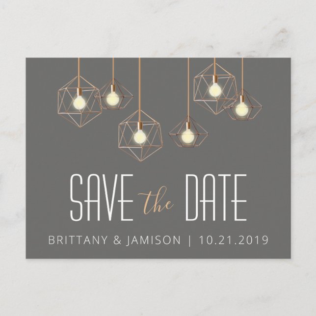 Postal De Anuncios Geo Luces Gray Modern Geometric Save the Date (Anverso)