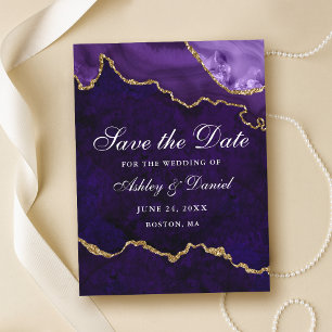 Postal De Anuncios Geode Purple Gold Marble Agate Save The Date