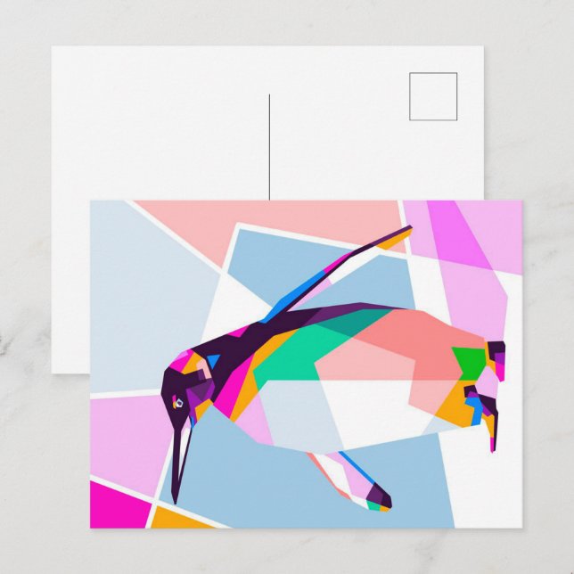 Postal De Anuncios Geométrico de color pingüino | Regalo artístico (Anverso / Reverso)
