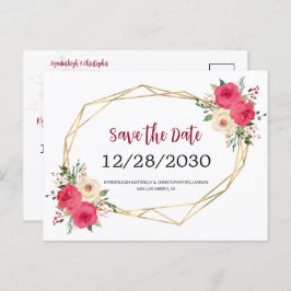 Postal De Anuncios Geométrico Floral Borgoña Boda Save the Date