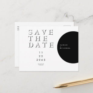 Postal De Anuncios Geométrico Moderno Save the Date Negro y Blanco