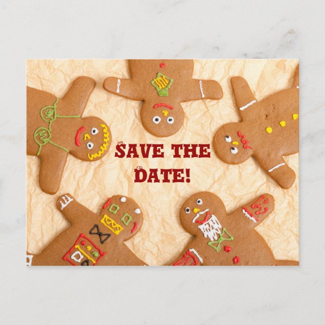 Postal De Anuncios Gingerbread Man Save the Date Postcard (personaliz (Anverso)