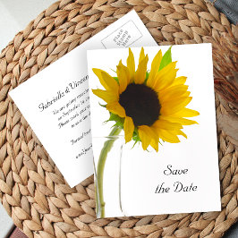Postal De Anuncios Girasol Amarillo en Boda Blanca Save the Date