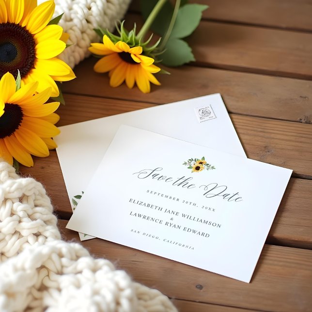 Postal De Anuncios Girasol Amarillo Floral Acuarela Salvar La Fecha (Floral Yellow Watercolor Sunflower Save The Date Announcement Postcard)