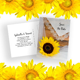 Postal De Anuncios Girasol Amarillo y Encaje para Boda - Salva la Fec