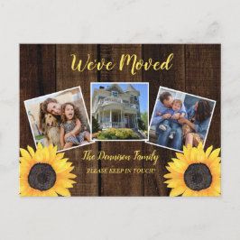 Postal De Anuncios Girasol de madera rústica que nos hemos mudado fot