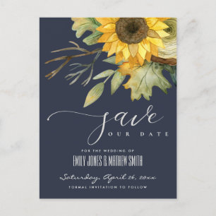 POSTAL DE ANUNCIOS GIRASOL DE NAVEGACIÓN ACUARELA FLORAL GUARDAR LA F