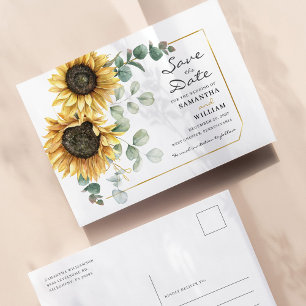 Postal De Anuncios Girasol Eucalipto Floral Botánico Guarde La Fecha