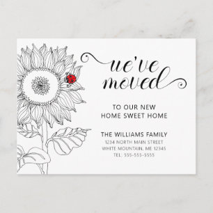 Postal De Anuncios Girasol Floral con Mariquita en Movimiento