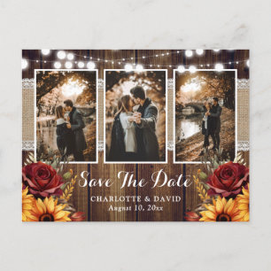 Postal De Anuncios Girasol Rosa Roja Rústico Madera Boda Foto