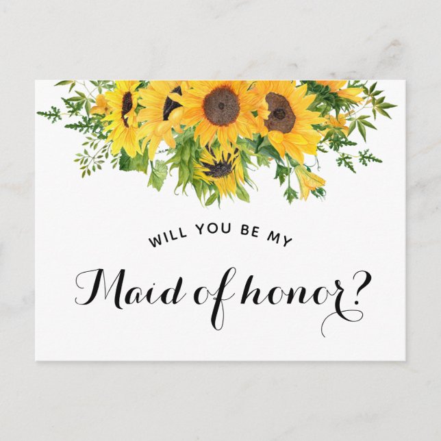 Postal De Anuncios Girasol ¿Serás mi Dama de Honor? Propuesta (Anverso)
