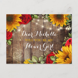 Postal De Anuncios Girasol y Rosas ¿Serás Mi Dama De Flores