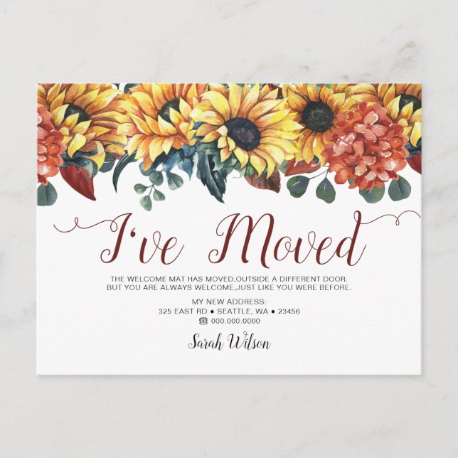 Postal De Anuncios Girasoles acuáticos rusos que me he mudado (Anverso)