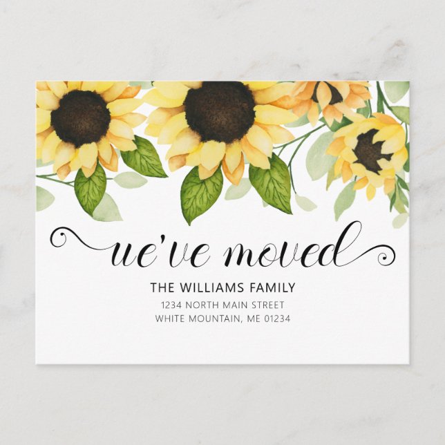 Postal De Anuncios Girasoles Amarillos Modernos Acuarela Floral Tarje (Anverso)