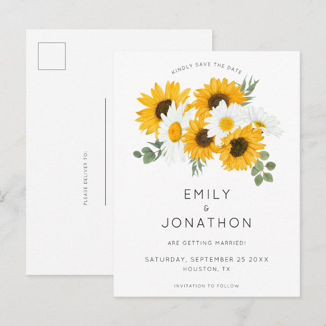 Postal De Anuncios Girasoles Bohemios Florales Rústicos Salva La Fech (Anverso / Reverso)