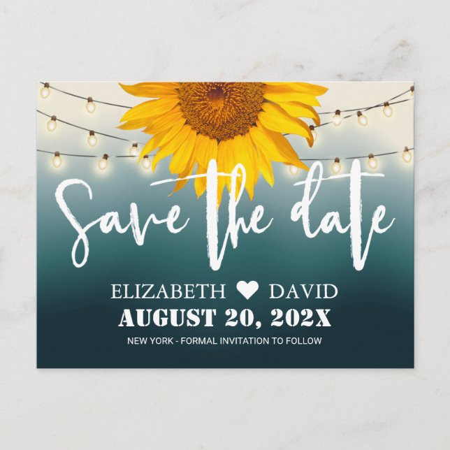 Postal De Anuncios Girasoles Campestres Teal Ombre Boda Guardar la Fe (Anverso)