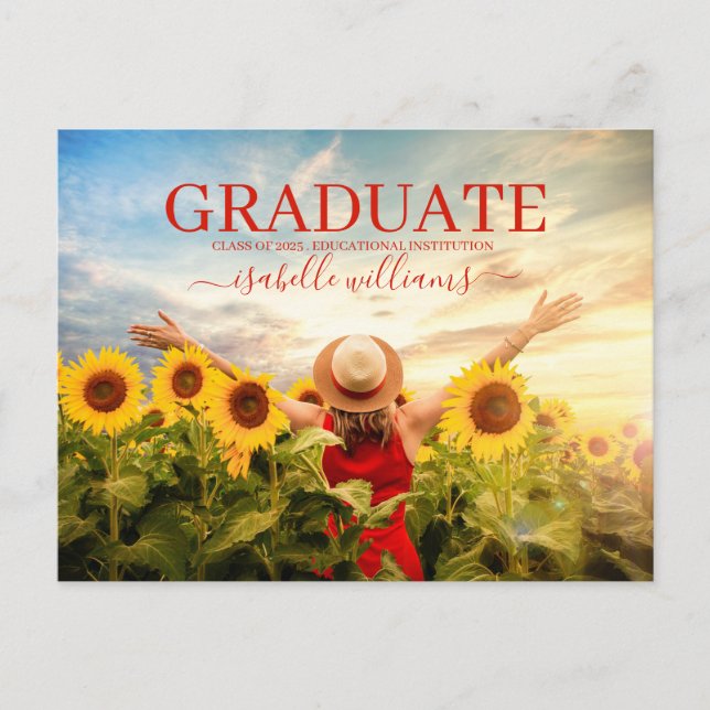 Postal De Anuncios Girasoles de foto de graduación moderna (Anverso)