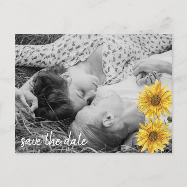 Postal De Anuncios Girasoles de Madera Blanca Rústica Ahorra la Fecha (Anverso)