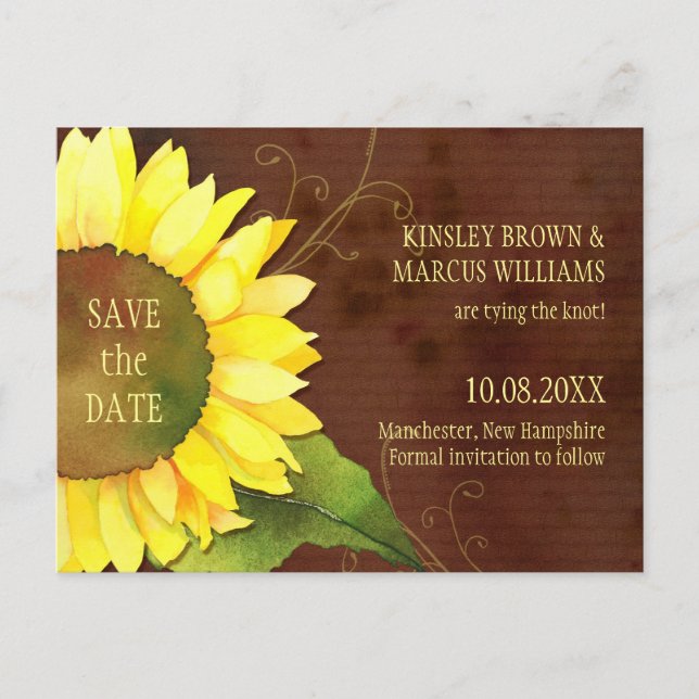 Postal De Anuncios Girasoles de Otoño Boda Salva la Fecha (Anverso)