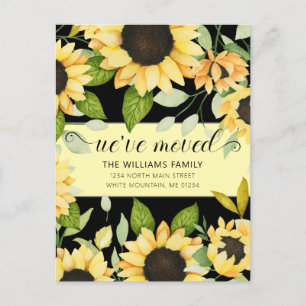 Postal De Anuncios Girasoles Elegantes Acuarela Floral Negro Mudanza