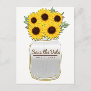 Postal De Anuncios Girasoles en Tarro de Mason Rústico Chic Salva la 