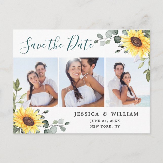 Postal De Anuncios Girasoles Eucalipto FOTO Boda Guardar la Fecha (Anverso)
