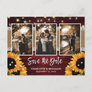 Postal De Anuncios Girasoles Luces Rojas Rústicas Save The Date 3 Fot