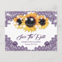 Postal De Anuncios Girasoles Morados de Encaje Boda Save The Date