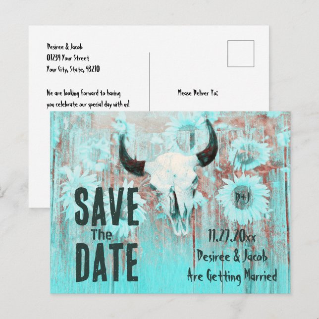 Postal De Anuncios Girasoles occidentales de turquesa boho rústico Cr (Anverso / Reverso)