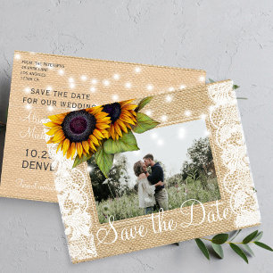 Postal De Anuncios Girasoles país arpillera encaje guardar fecha boda
