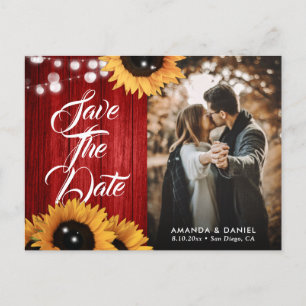 Postal De Anuncios Girasoles Rojo Rústico Fotografía Boda Guardar La 