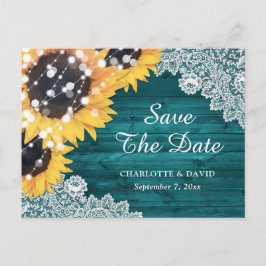 Postal De Anuncios Girasoles Verdes Bodas Teal Save The Date