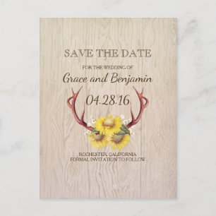 Postal De Anuncios Girasoles y astas de madera rústica - Salva la fec