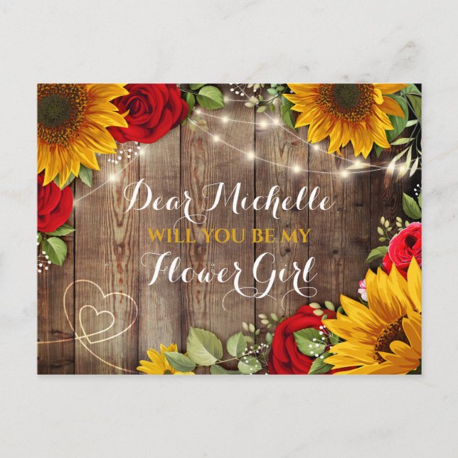 Postal De Anuncios Girasoles y Rosas ¿Serás Mi Dama De Flores (Anverso)